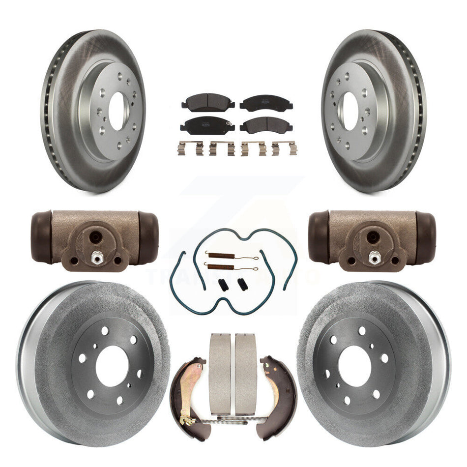 Front Rear Coated Disc Brake Rotors Semi-Metallic Pad & Drum Kit (9Pc) For 2009-2009 Chevrolet Silverado 1500 GMC Sierra Except Vehicles Using Hold Down Pins With 7000 Lb GVW KGF-101831