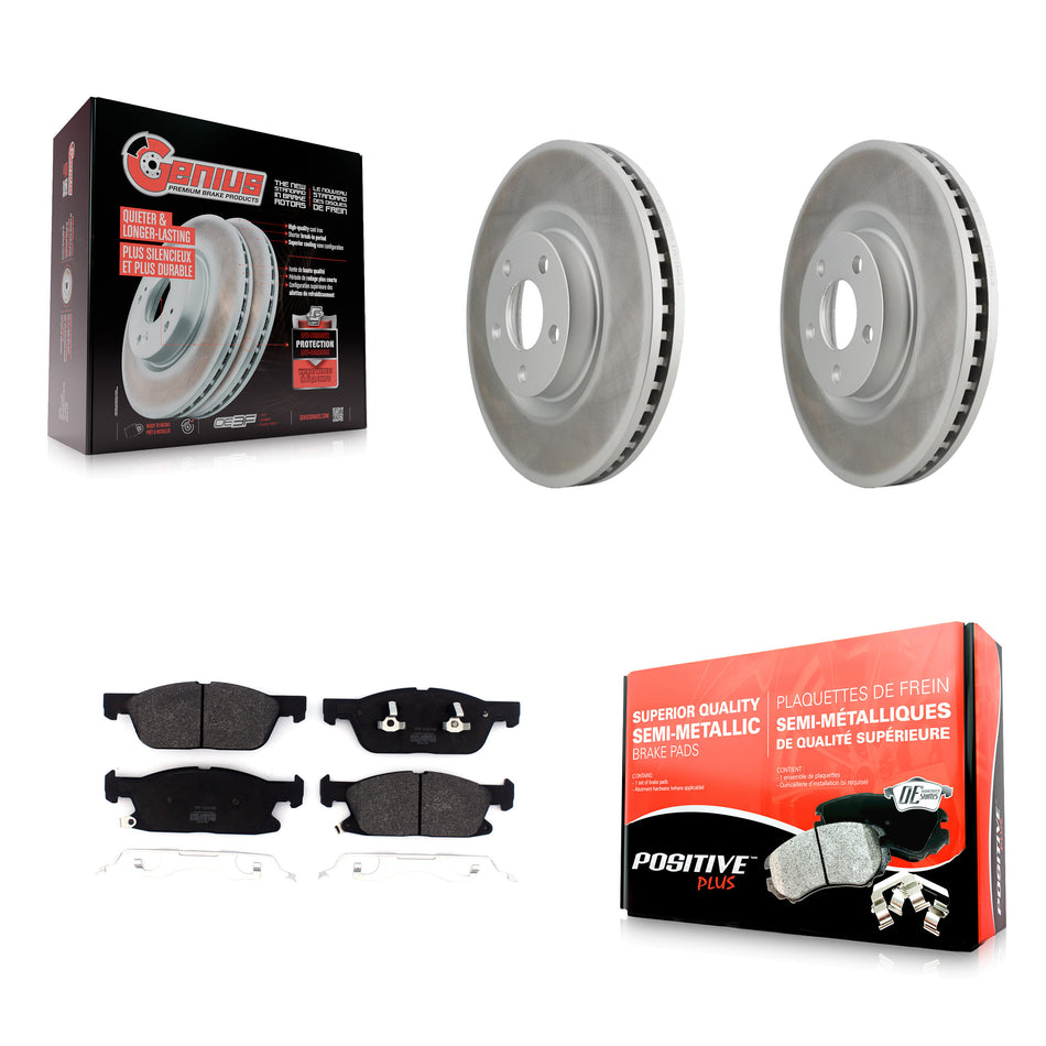 Front Coated Disc Brake Rotors And Semi-Metallic Pads Kit For 2018 Lincoln Continental With 316mm Diameter Rotor KGF-101843