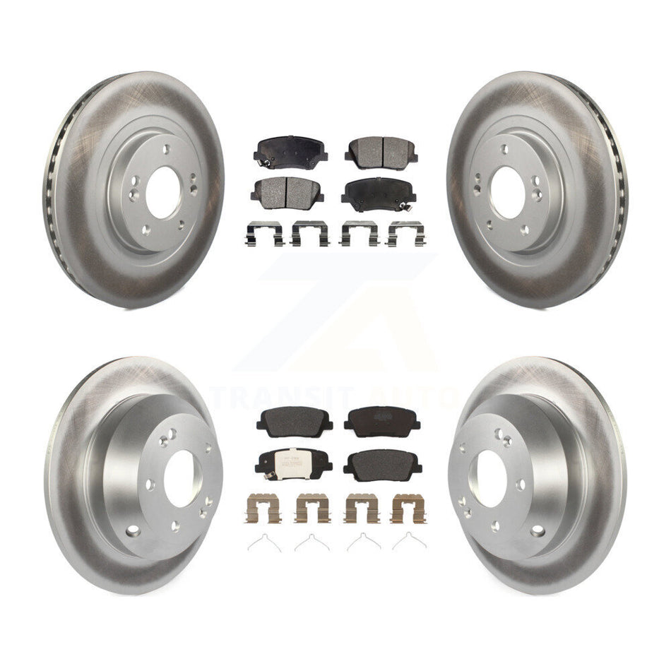 Front Rear Coated Disc Brake Rotors And Semi-Metallic Pads Kit For 2014-2015 Kia Sorento With Red Painted Calipers KGF-101868