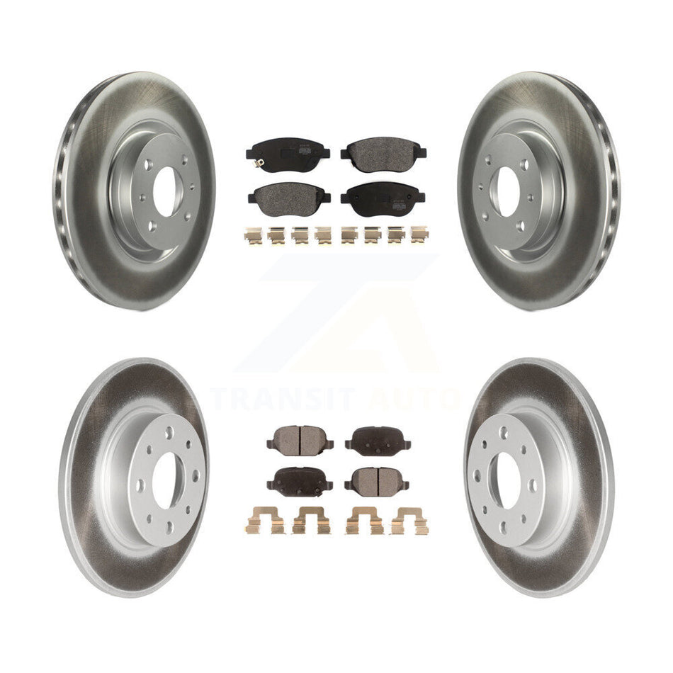 Front Rear Coated Disc Brake Rotors And Semi-Metallic Pads Kit For 2014-2017 Fiat 500 Turbocharged with GAS engine KGF-102000