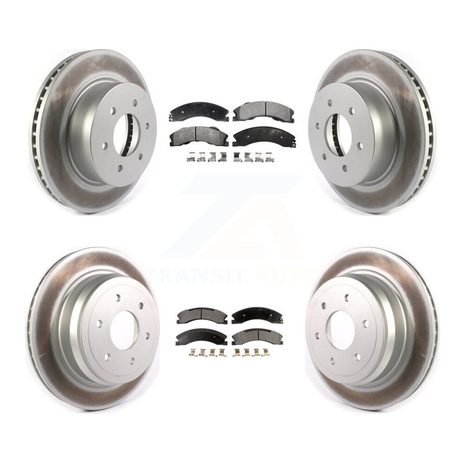 Front Rear Coated Disc Brake Rotors And Semi-Metallic Pads Kit For 2016-2019 Nissan TITAN XD KGF-102012
