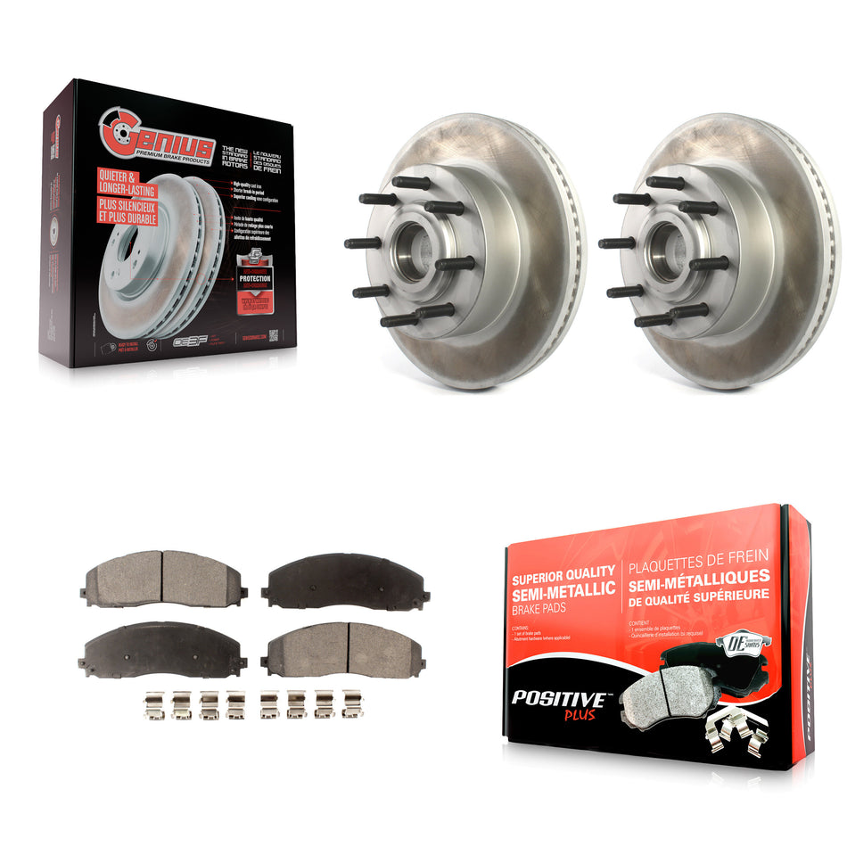 Front Coated Disc Brake Rotors Hub Assembly And Semi-Metallic Pads Kit For Ford F-250 Super Duty F-350 KGF-102084