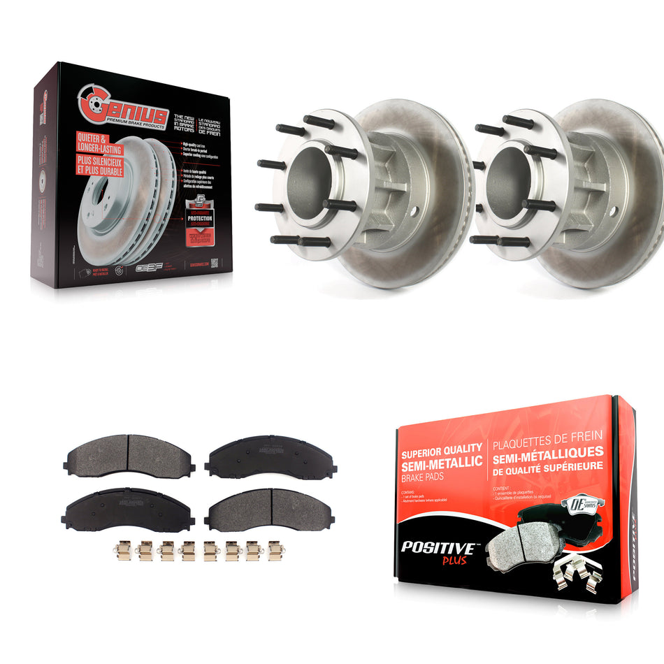 Front Coated Disc Brake Rotors Hub Assembly And Semi-Metallic Pads Kit For Ford F-450 Super Duty F-550 4 X 2 KGF-102086