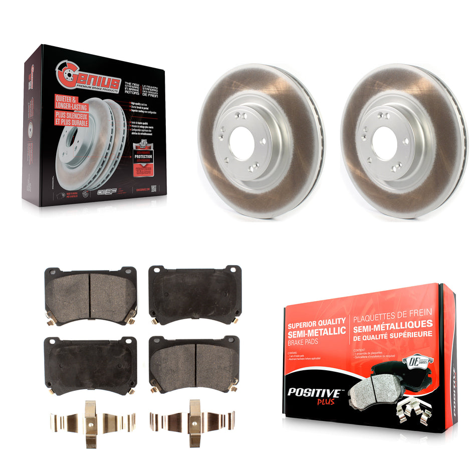 Front Coated Disc Brake Rotors And Semi-Metallic Pads Kit For Hyundai Genesis KGF-102093