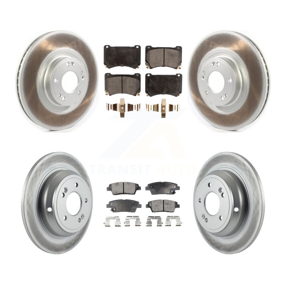 Front Rear Coated Disc Brake Rotors And Semi-Metallic Pads Kit For Hyundai Genesis KGF-102107