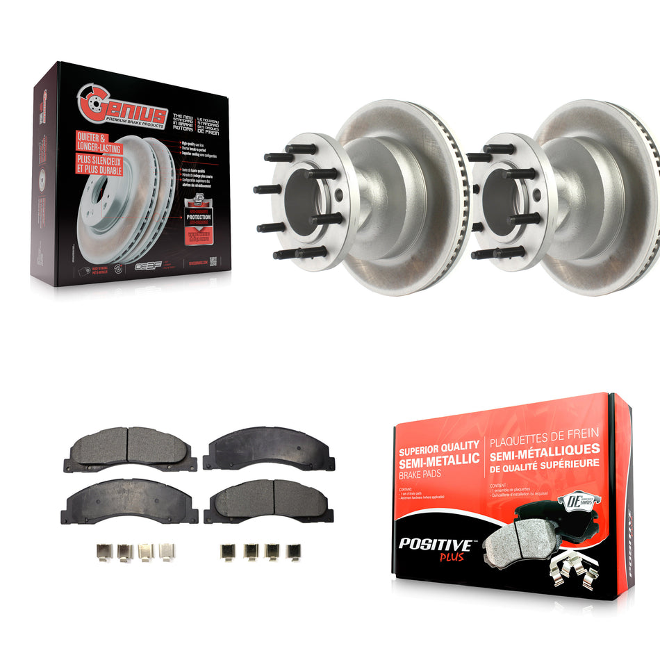 Front Coated Disc Brake Rotors Hub Assembly And Semi-Metallic Pads Kit For Ford E-350 Super Duty E-450 Econoline KGF-102195