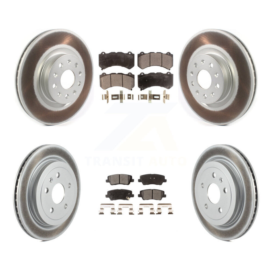 Front Rear Coated Disc Brake Rotors And Semi-Metallic Pads Kit For 2016 Cadillac CTS Vsport Premium with RWD With Performance Lining KGF-102253