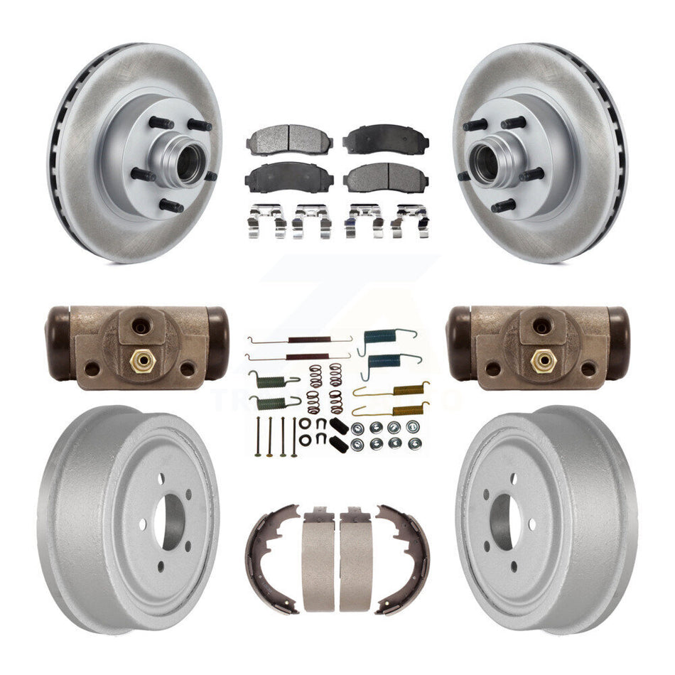 Front Rear Coated Disc Brake Rotors Semi-Metallic Pads And Drum Kit (9Pc) For 2006-2009 Ford Ranger RWD With 10" Diameter KGF-102299