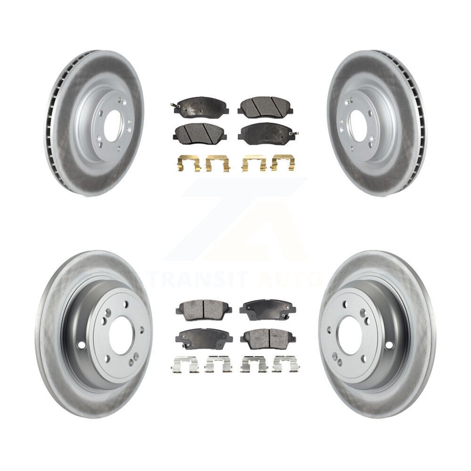 Front Rear Coated Disc Brake Rotors And Semi-Metallic Pads Kit For Hyundai Genesis 3.8L KGF-102314