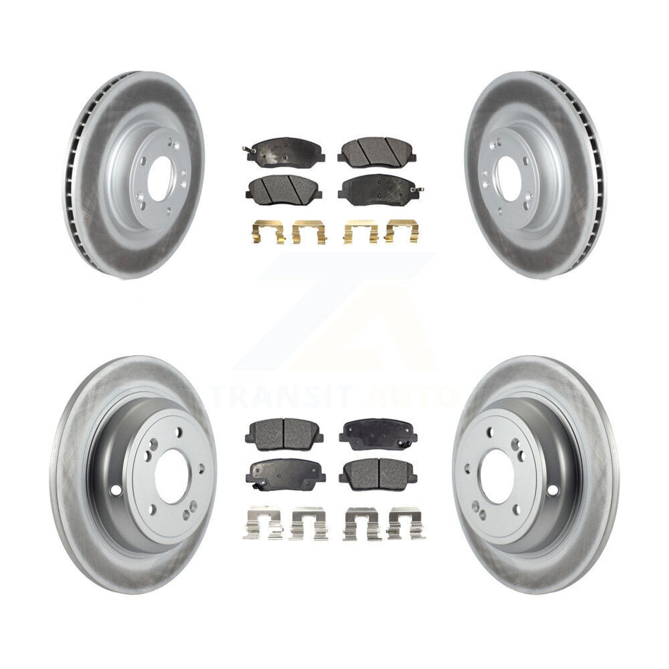 Front Rear Coated Disc Brake Rotors And Semi-Metallic Pads Kit For Hyundai Genesis 3.8L KGF-102315