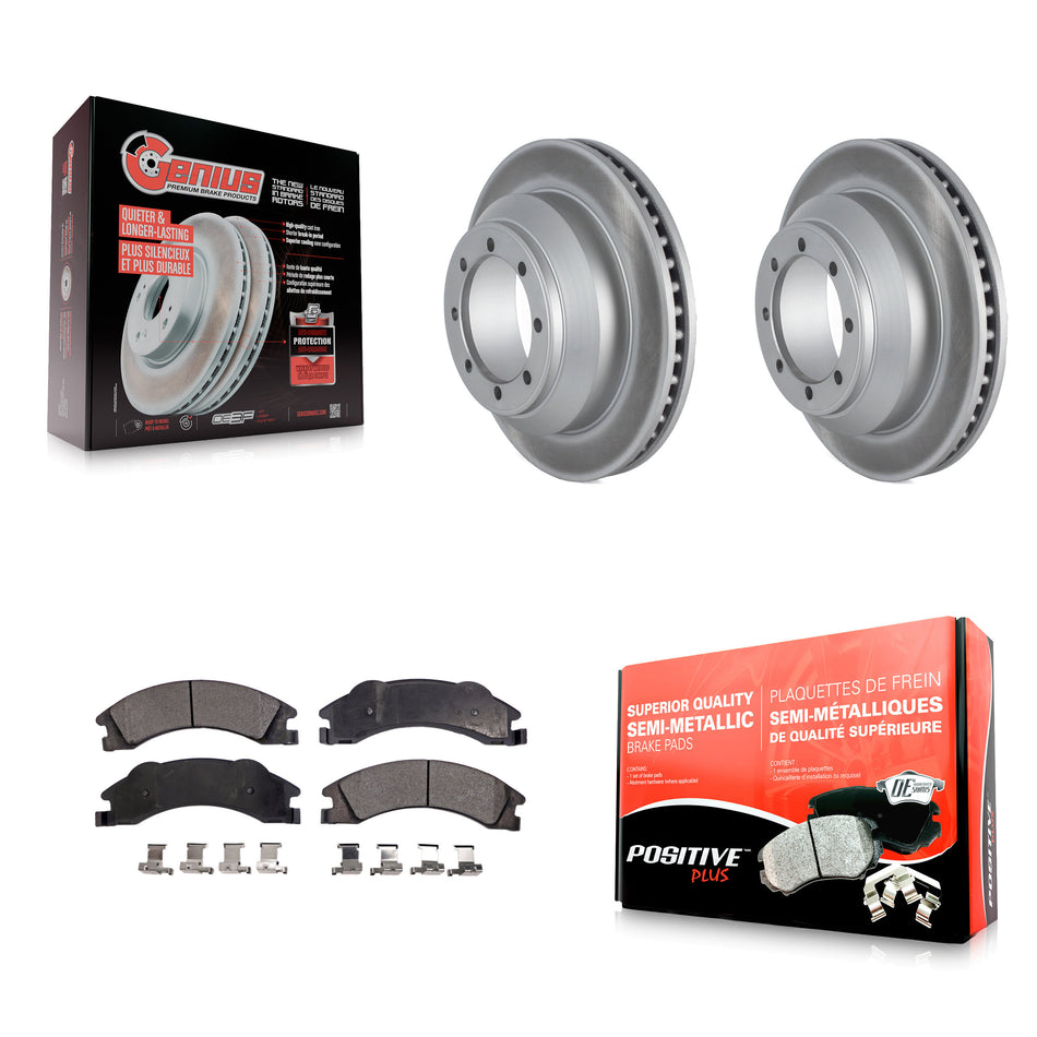 Rear Coated Disc Brake Rotors And Semi-Metallic Pads Kit For Ford E-350 Super Duty Econoline With Dual Wheels KGF-102337