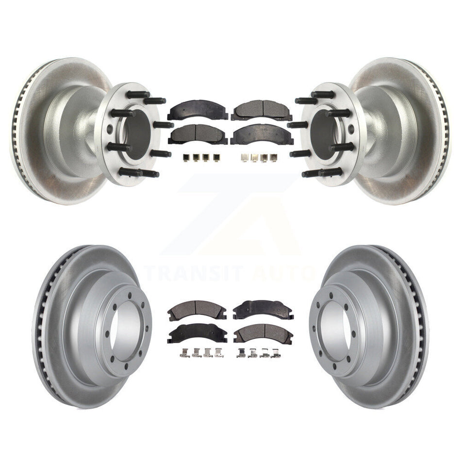 Front Rear Coated Disc Brake Rotors And Semi-Metallic Pads Kit For Ford E-350 Super Duty Econoline With Dual Wheels KGF-102342