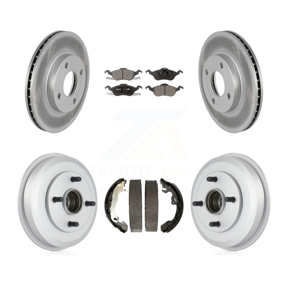 Front Rear Coated Disc Brake Rotors Semi-Metallic Pads And Drum Kit For Ford Focus Wheel Bearing Includes KGF-102358