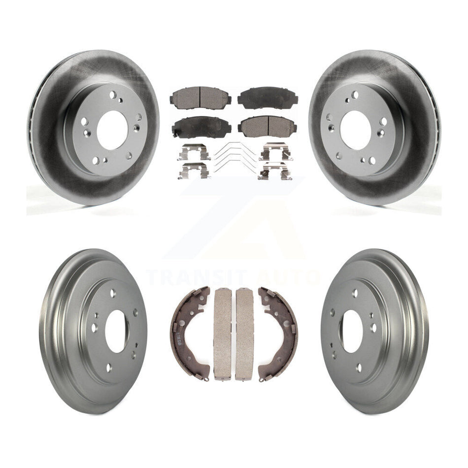 Front Rear Coated Disc Brake Rotors Semi-Metallic Pads And Drum Kit For 2015 Honda Civic LX with Manual transmission KGF-102380