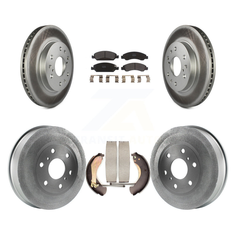 Front Rear Coated Disc Brake Rotors Semi-Metallic Pads And Drum Kit For 2009-2009 Chevrolet Silverado 1500 GMC Sierra Except Vehicles Using Hold Down Pins KGF-102393