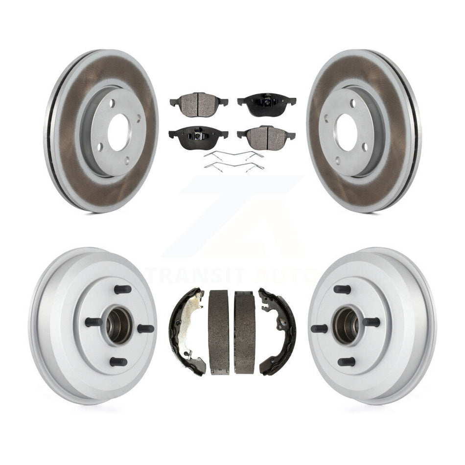 Front Rear Coated Disc Brake Rotors Semi-Metallic Pads And Drum Kit For 2005-2007 Ford Focus Wheel Bearing Includes KGF-102402