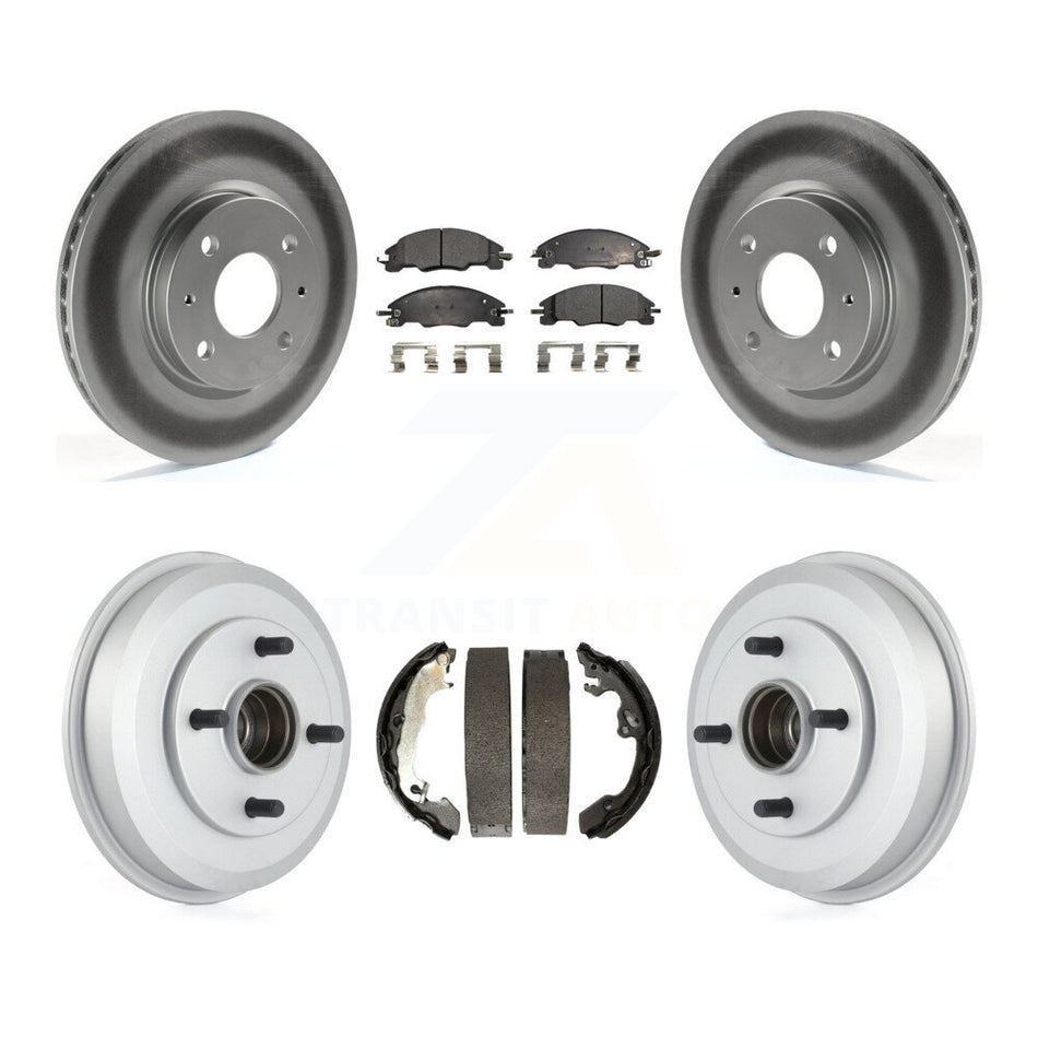 Front Rear Coated Disc Brake Rotors Semi-Metallic Pads And Drum Kit For 2008 Ford Focus Wheel Bearing Includes KGF-102409