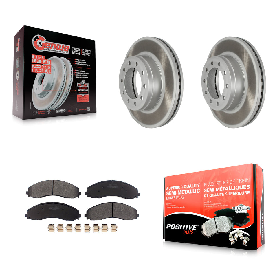Front Coated Disc Brake Rotors And Semi-Metallic Pads Kit For Ford F-450 Super Duty F-550 KGF-102433