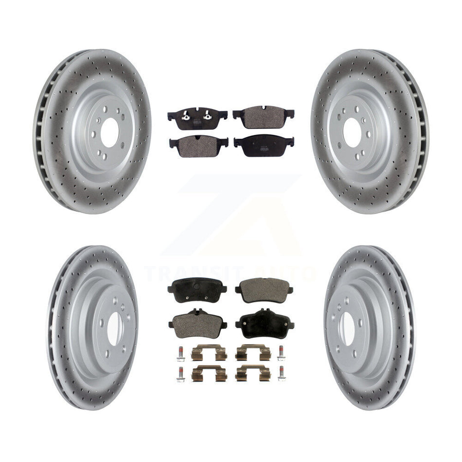 Front Rear Coated Disc Brake Rotors And Semi-Metallic Pads Kit For 2017-2018 Mercedes-Benz GLE550e With AMG Package KGF-102584