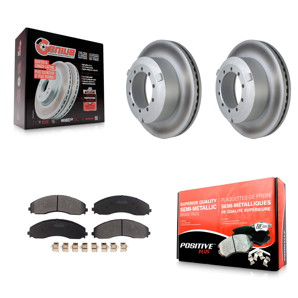 Rear Coated Disc Brake Rotors And Semi-Metallic Pads Kit For Ford F-450 Super Duty F-550 F-600 KGF-102685