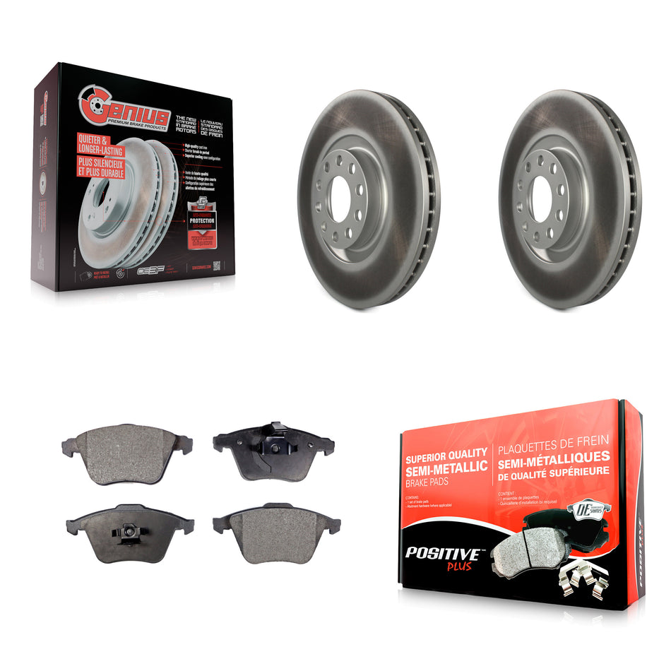 Front Coated Disc Brake Rotors And Semi-Metallic Pads Kit For 2002-2004 Audi A6 Quattro With 321mm Diameter Rotor Single Piston Caliper KGF-102695