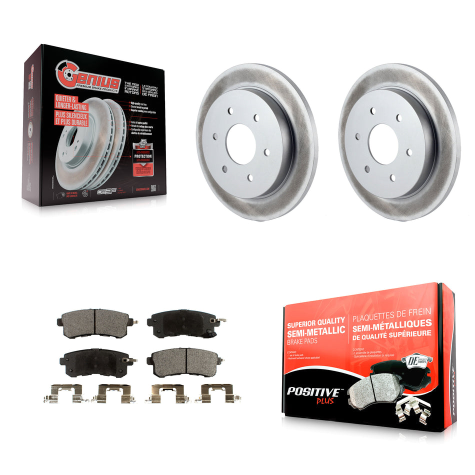 Rear Coat Brake Rotors Semi-Metallic Pad Kit For 2017-2019 Nissan Armada With Solid Rotor KGF-102779