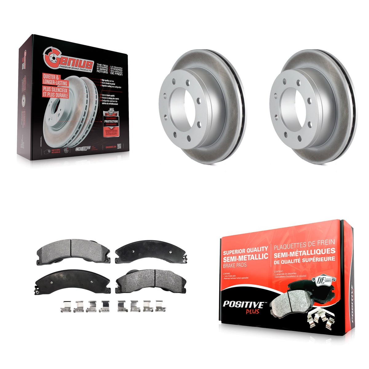 Rear Coated Disc Brake Rotors And Semi-Metallic Pads Kit For Chevrolet Express 4500 KGF-102845