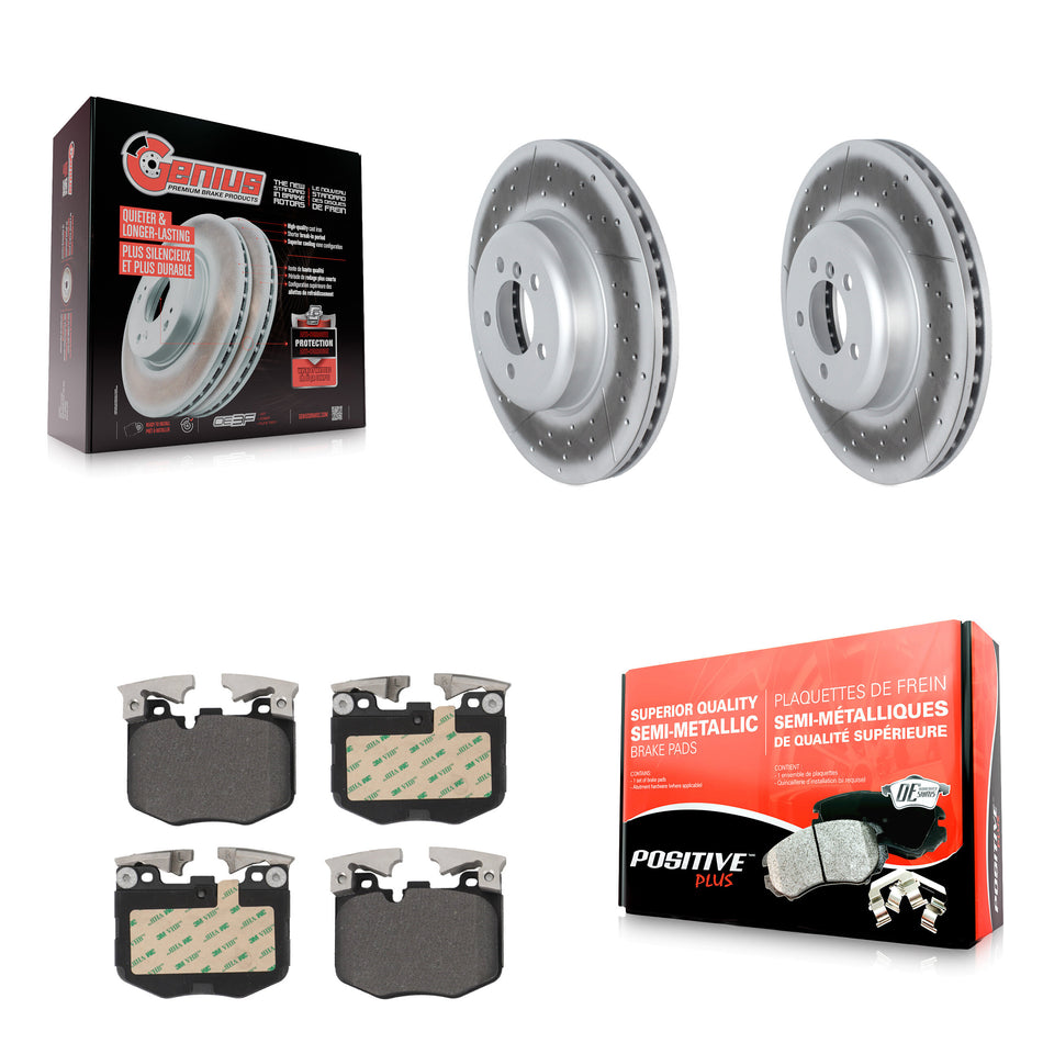 Front Coat Brake Rotor Semi-Metallic Pad Kit For 2019 BMW 330i With Blue Painted Calipers KGF-102852