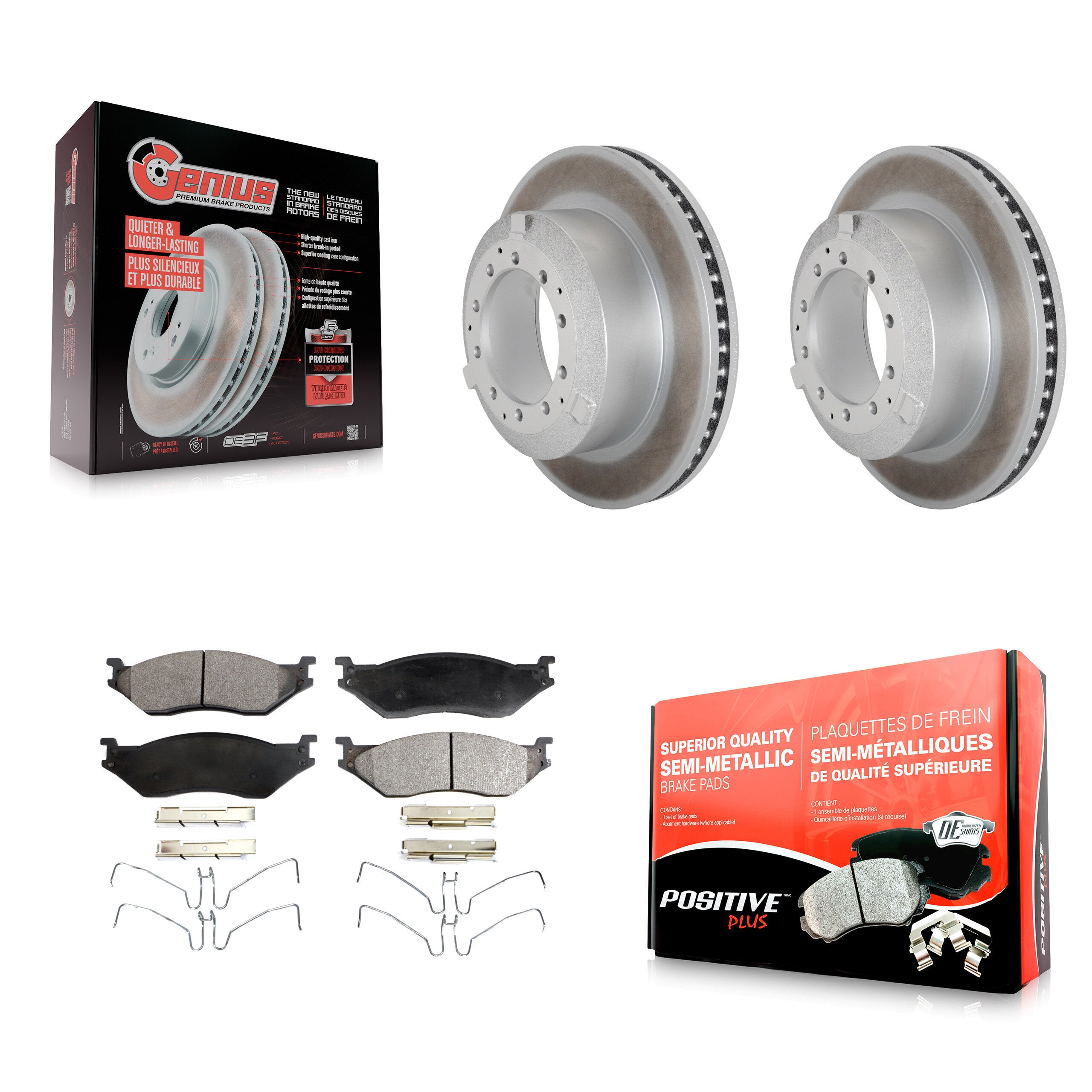 Rear Coat Brake Rotor Semi-Metallic Pad Kit For Ford F-450 Super Duty F-550 International KGF-102957