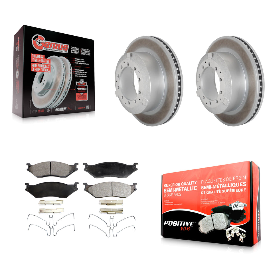 Rear Coat Brake Rotor Semi-Metallic Pad Kit For Ford F-450 Super Duty F-550 International KGF-102957