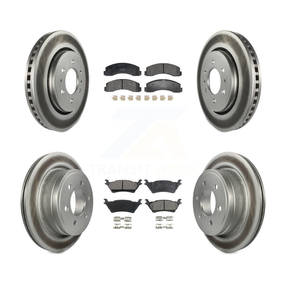 Front Rear Coated Disc Brake Rotors And Semi-Metallic Pads Kit For Ford F-150 KGF-102995