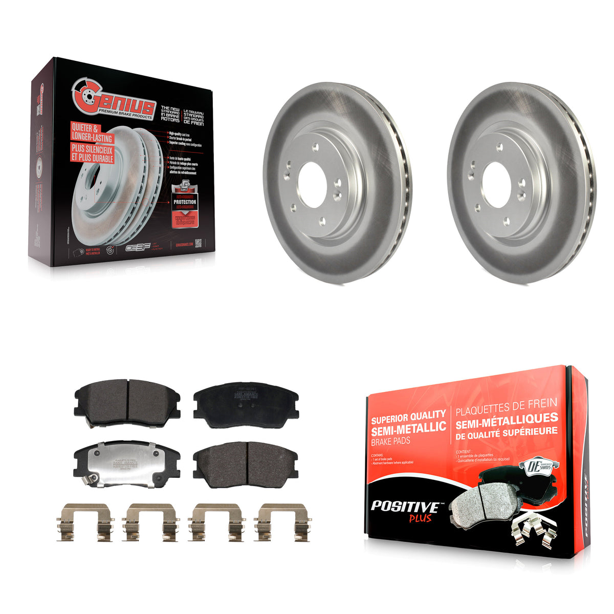 Front Coated Disc Brake Rotors And Semi-Metallic Pads Kit For Kia Soul EV KGF-103016