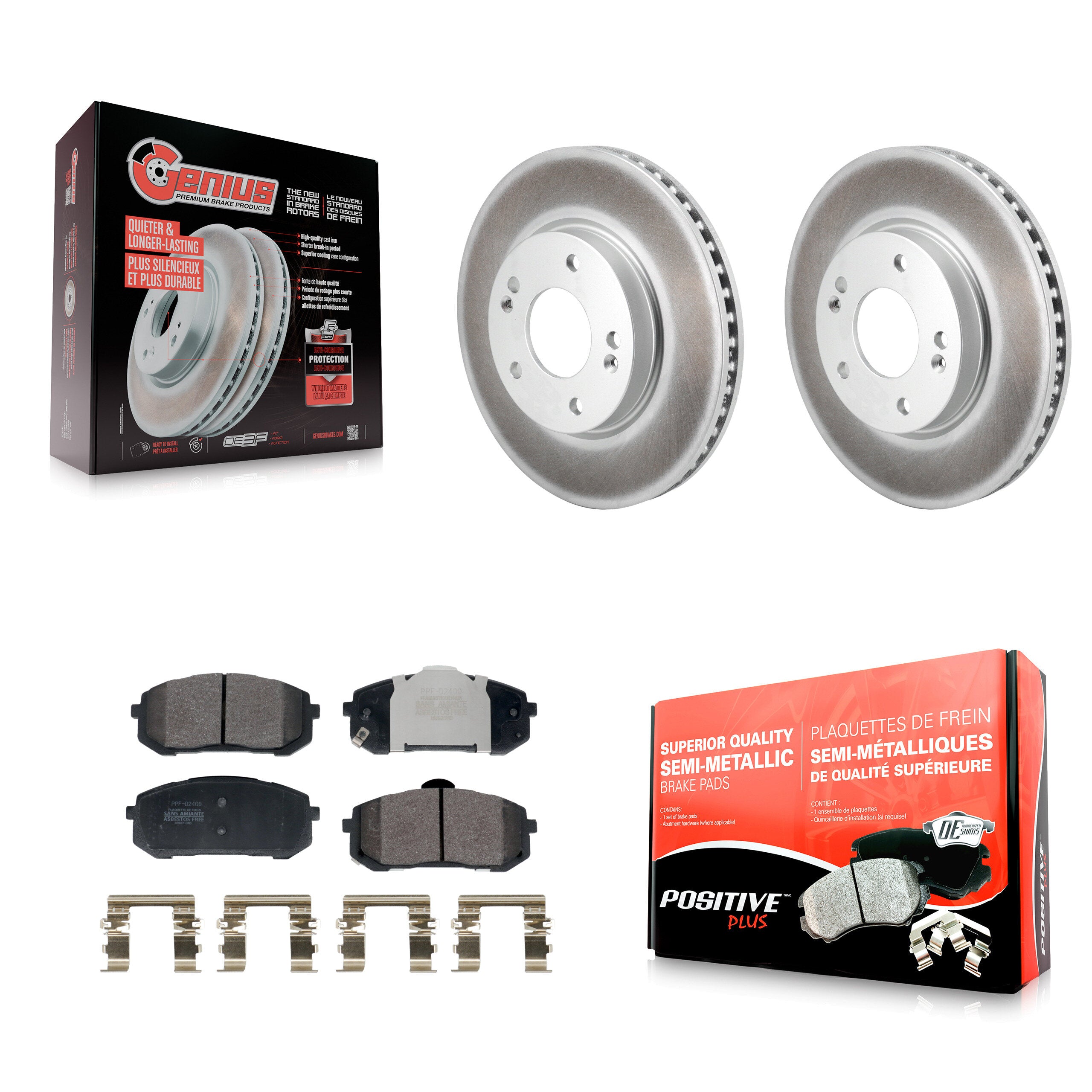Front Coated Disc Brake Rotors And Semi-Metallic Pads Kit For Hyundai Elantra KGF-103038
