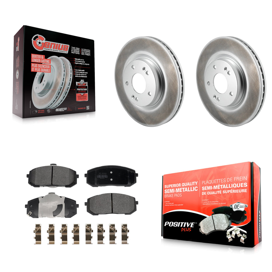 Front Coated Brake Rotors Semi-Metallic Pad Kit For Hyundai Elantra Sonata Kia Niro EV K5 KGF-103039