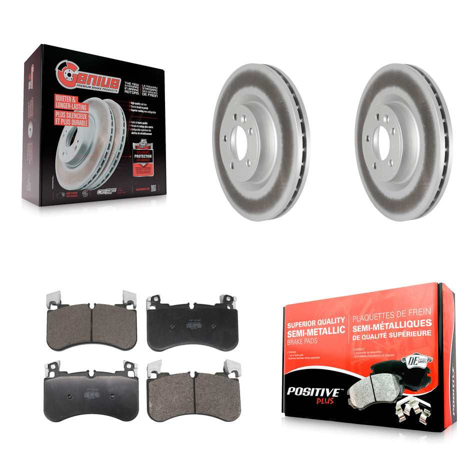 Front Coated Disc Brake Rotors Semi-Metallic Pad Kit For Land Rover Range Sport Discovery KGF-103044