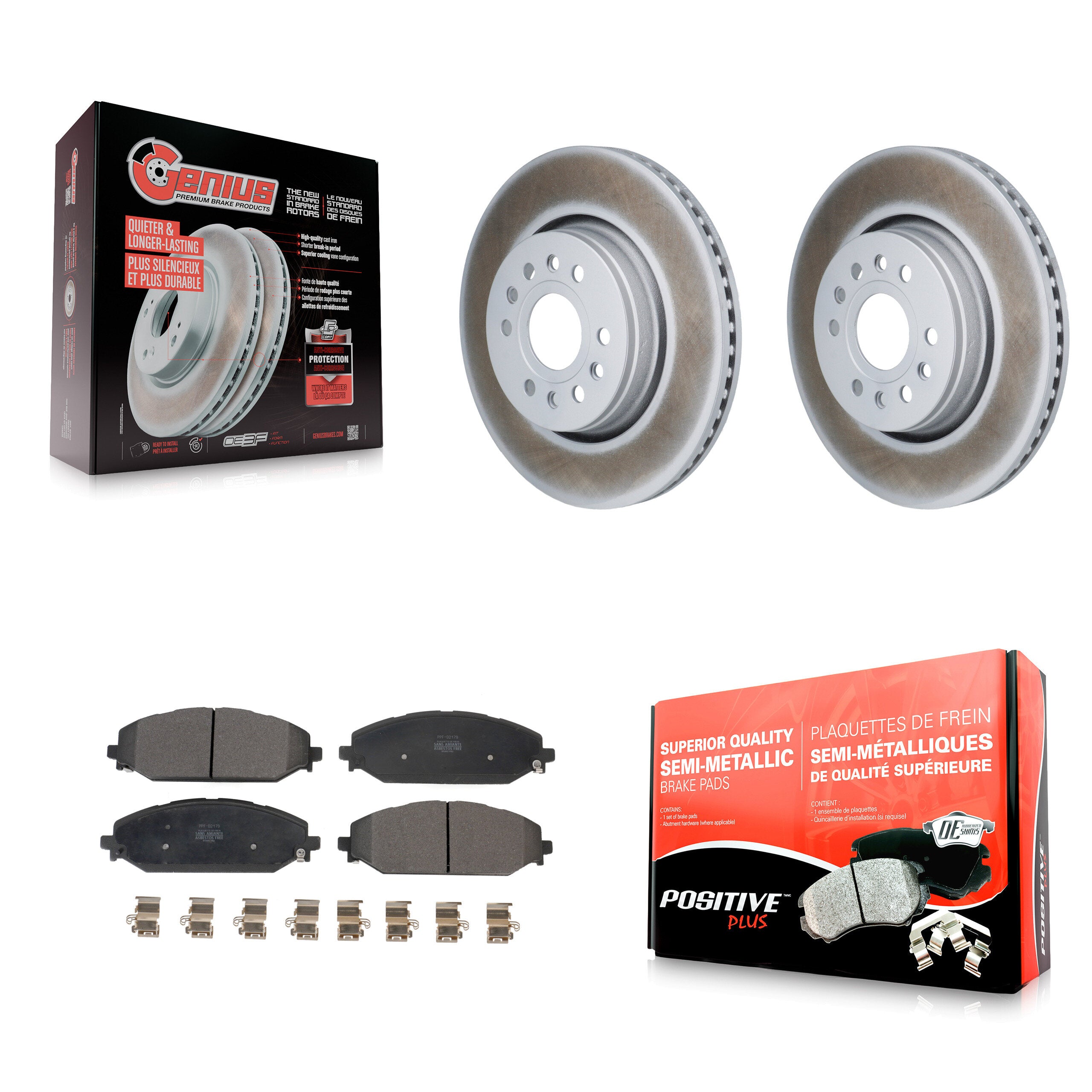 Front Coated Disc Brake Rotors & Semi-Metallic Pad Kit For Ram 1500 Jeep Wagoneer Grand L KGF-103217