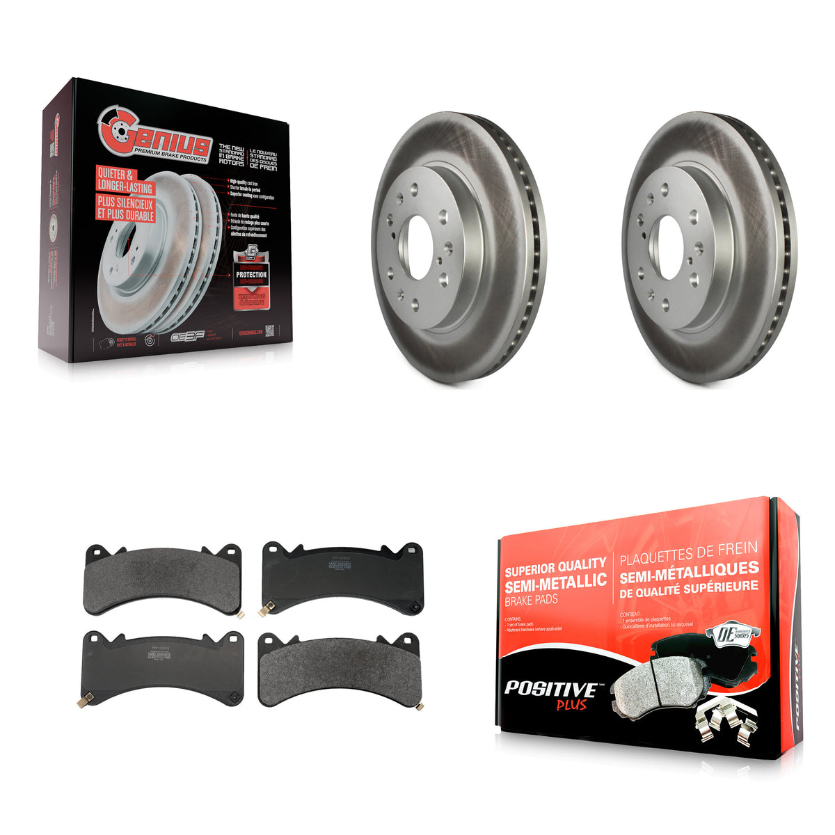 Front Coated Brake Rotor Semi-Metallic Pad Kit For GMC Sierra 1500 Chevrolet Silverado XL KGF-103224