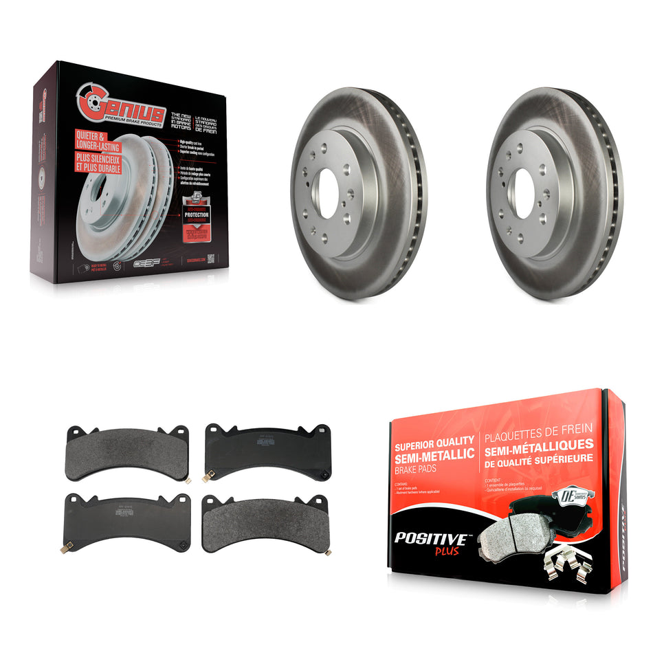 Front Coated Brake Rotor Semi-Metallic Pad Kit For GMC Sierra 1500 Chevrolet Silverado XL KGF-103224