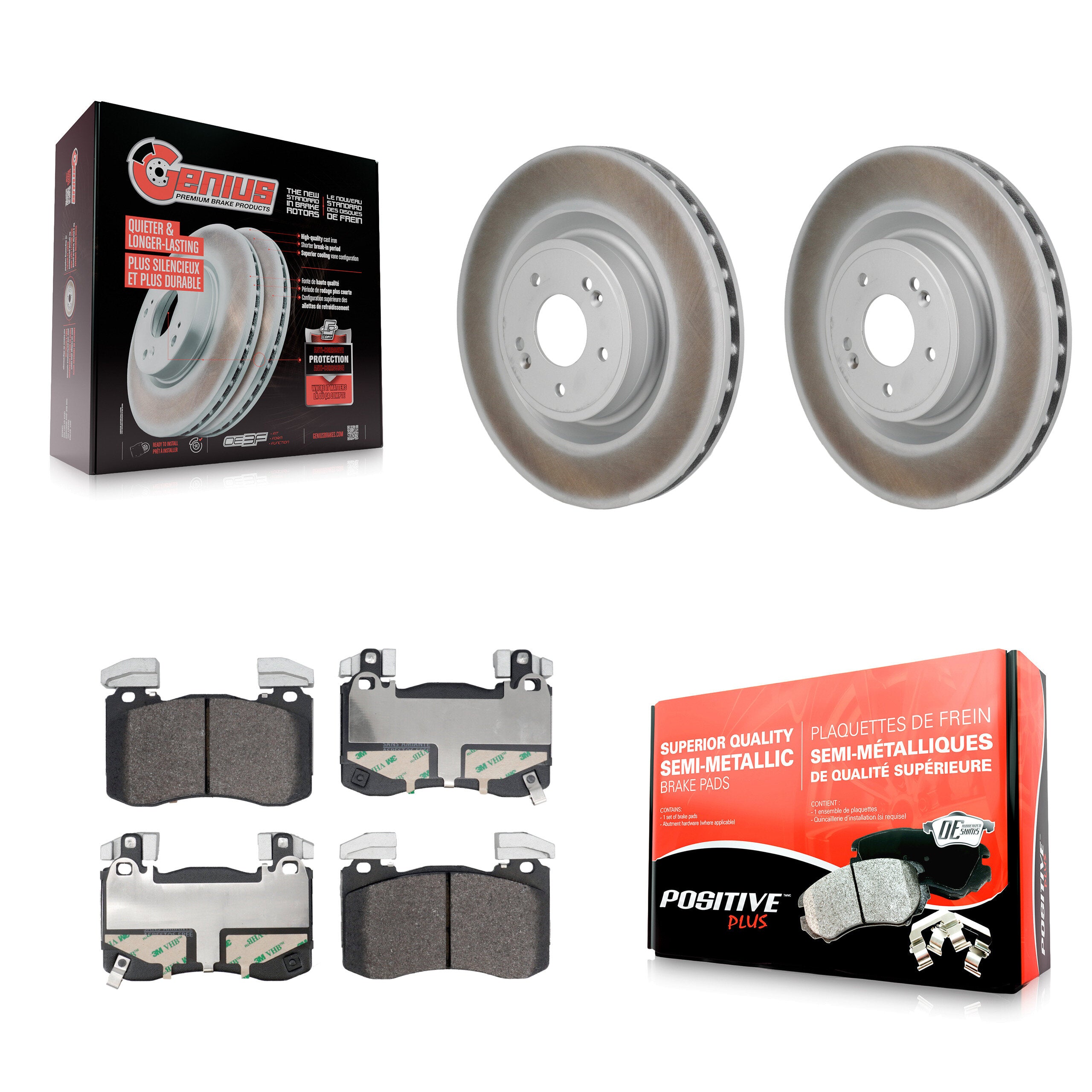 Front Coated Disc Brake Rotors And Semi-Metallic Pads Kit For Genesis G70 Kia Stinger KGF-103253