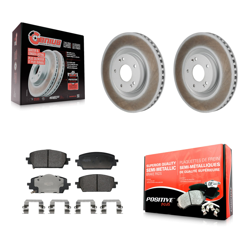 Front Coated Disc Brake Rotor Semi-Metallic Pad Kit For Hyundai Santa Fe Kia Sorento Cruz KGF-103262