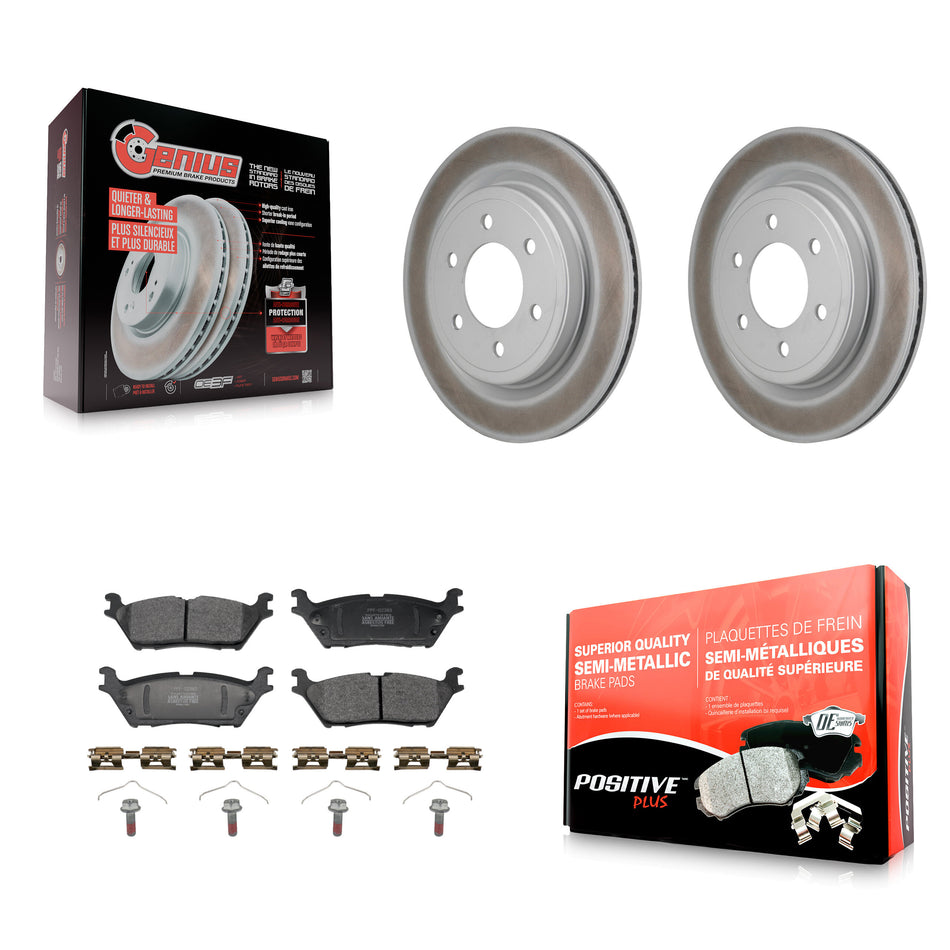 Rear Coated Brake Rotor Semi-Metallic Pad Kit For Ford F-150 Lightning Expedition Lincoln KGF-103320