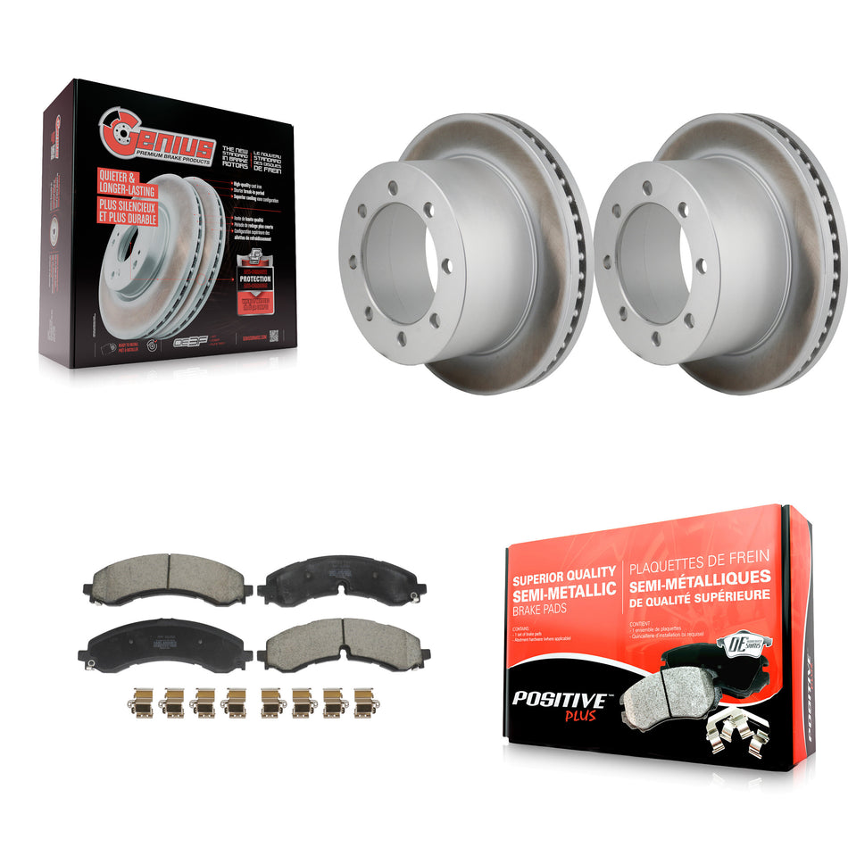 Rear Coated Brake Rotors Semi-Metallic Pad Kit For GMC Sierra 3500 HD Chevrolet Silverado KGF-103325