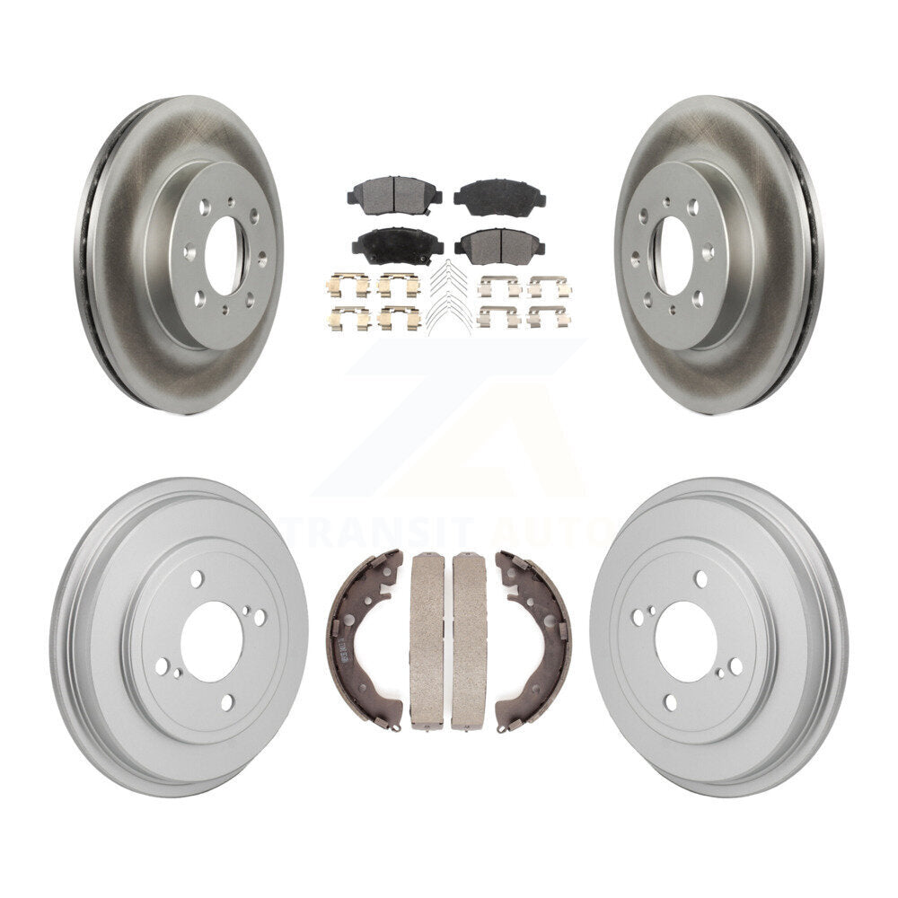 Front Rear Coated Disc Brake Rotors Semi-Metallic Pads And Drum Kit For 2013 Honda Fit DX KGF-103339