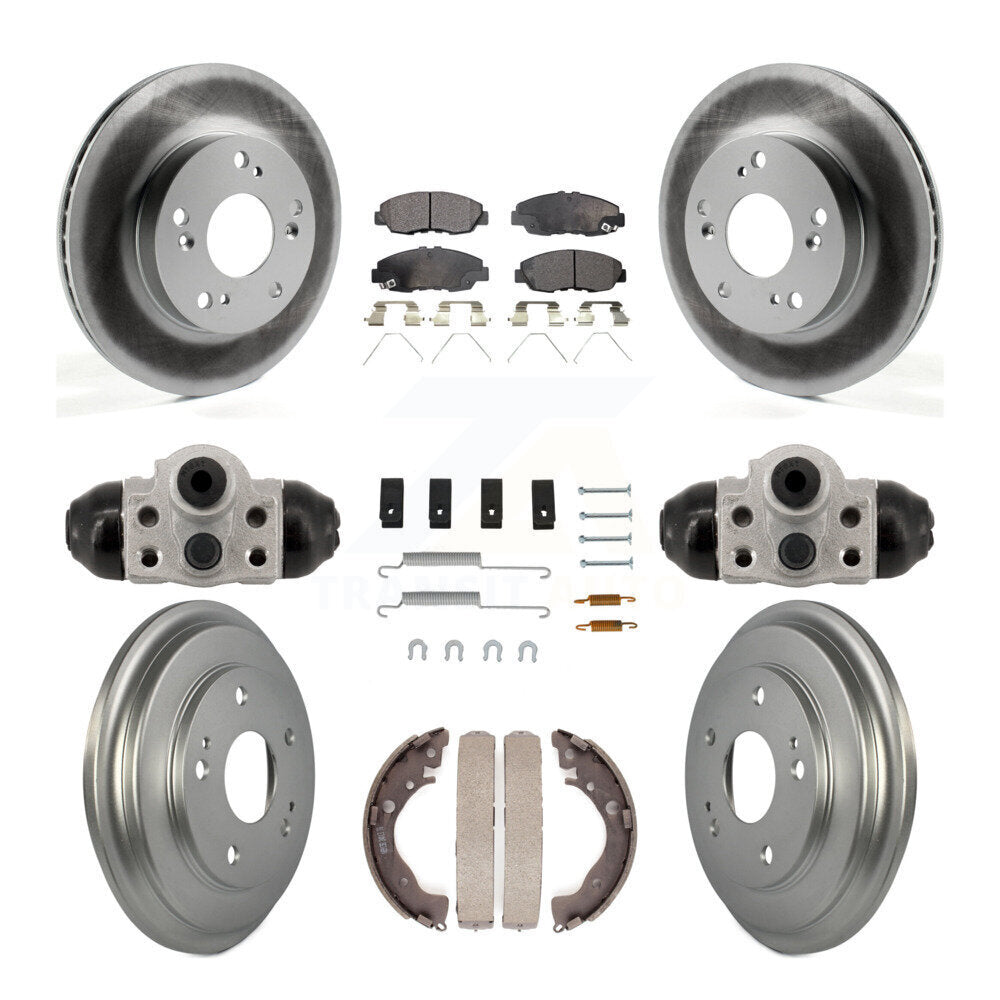 Front Rear Coated Disc Brake Rotors Semi-Metallic Pads And Drum Kit (9Pc) For Honda Civic KGF-103350