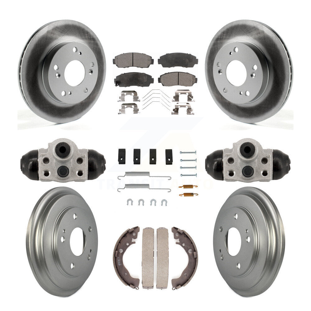 Front Rear Coated Disc Brake Rotors Semi-Metallic Pads And Drum Kit (9Pc) For Honda Civic KGF-103351