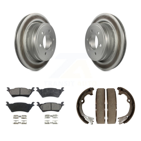 Rear Disc Coated Rotors Semi-Metallic Pads And Parking Brake Shoes Kit For Ford F-150 KGF-103375