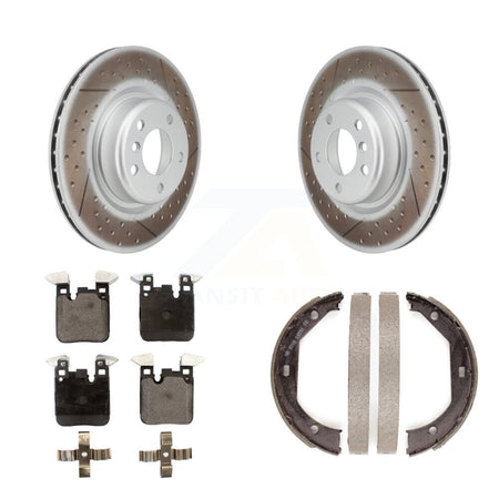 Rear Disc Coated Rotors Semi-Metallic Pads And Parking Shoes Kit For BMW 328i 320i xDrive KGF-103379