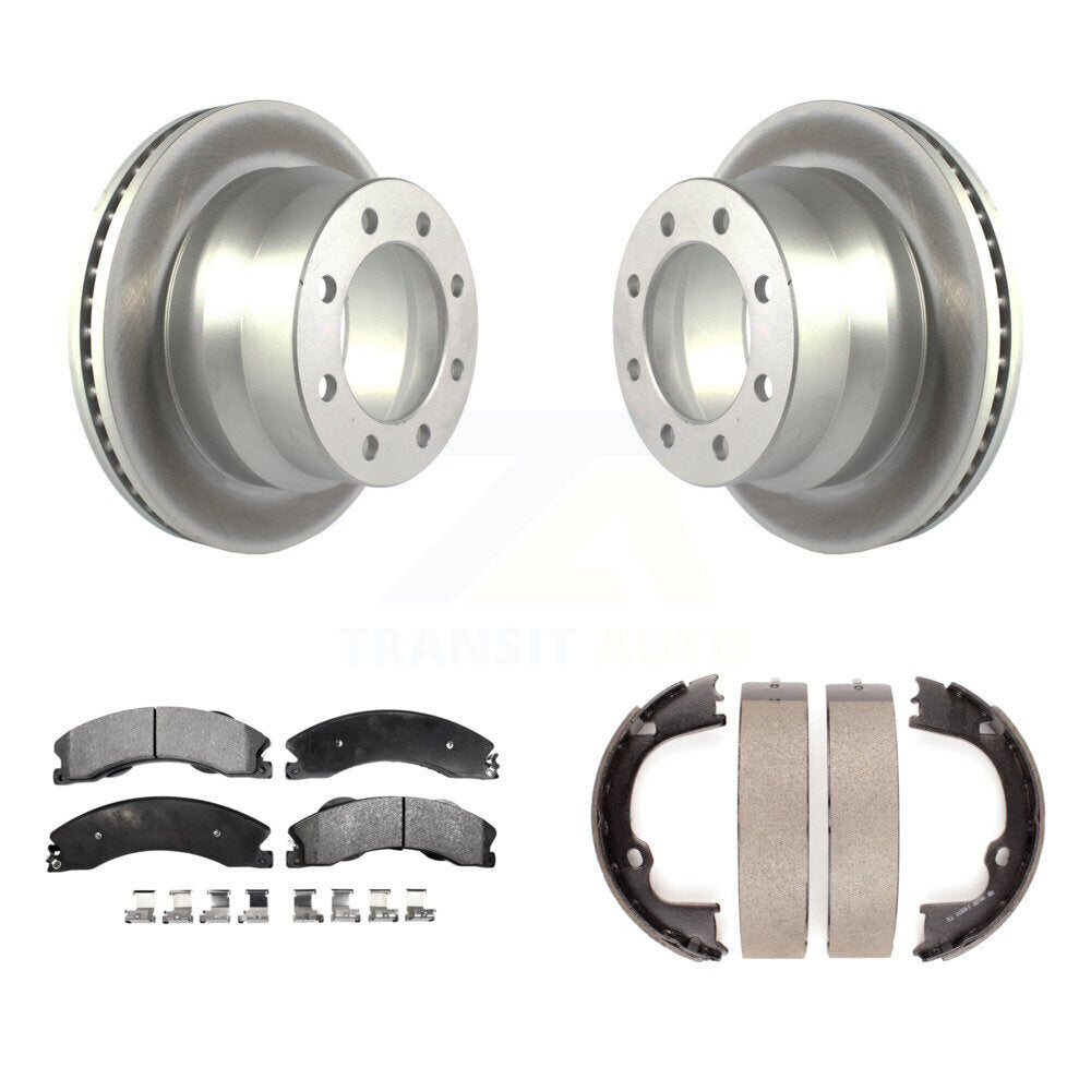 Rear Disc Coated Rotors Semi-Metallic Pads & Parking Brake Shoes Kit For GMC Savana 3500 KGF-103404