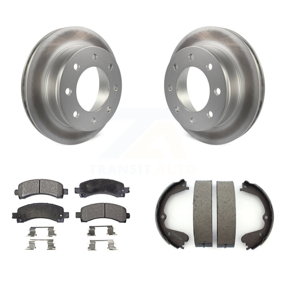 Rear Disc Coated Rotors Semi-Metallic Pads & Parking Brake Shoes Kit For GMC Savana 3500 KGF-103405