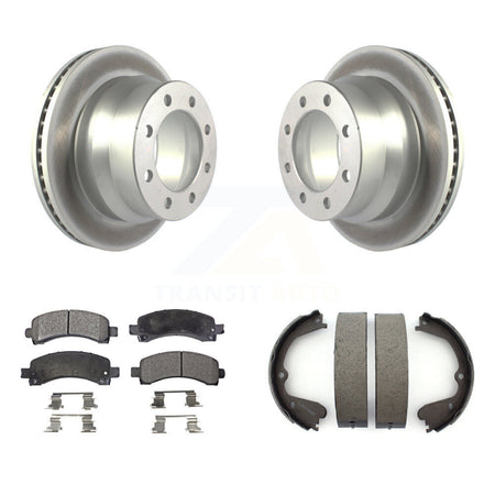 Rear Disc Coated Rotors Semi-Metallic Pads & Parking Shoes Kit For Chevrolet Express 4500 KGF-103410